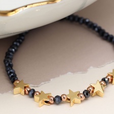 Midnight & Metallic Bead Bracelet with Golden Stars by Peace of Mind